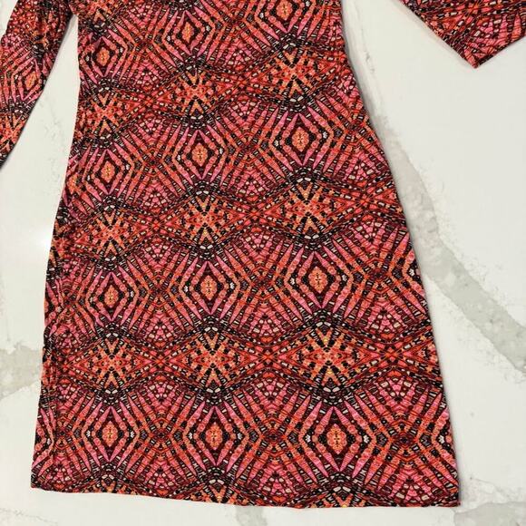 Sandwich Long Sleeve V-Neck Knee Length Stretchy Dress Women's Small Pink/Orange - Picture 2 of 6